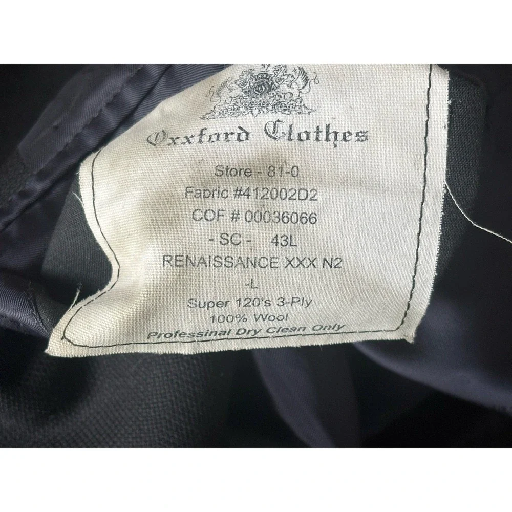 VTG‎ Oxxford Clothes Black Sport coat 43L Super 120s Metal Buttons